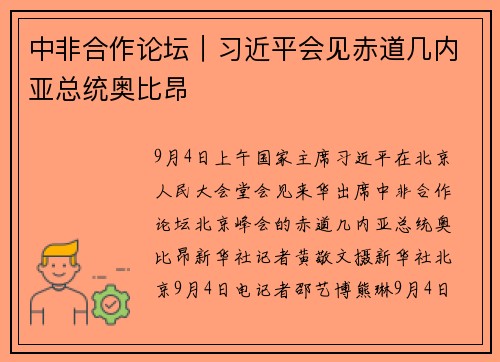 中非合作论坛｜习近平会见赤道几内亚总统奥比昂