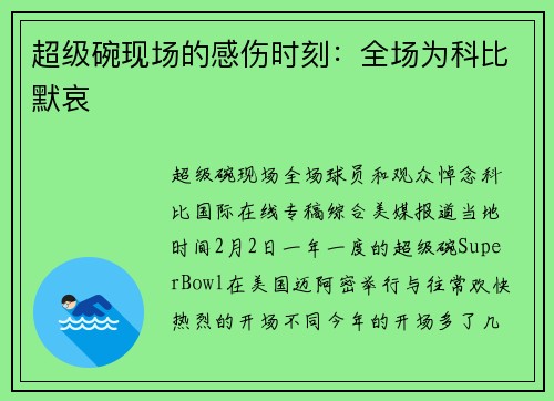 超级碗现场的感伤时刻：全场为科比默哀